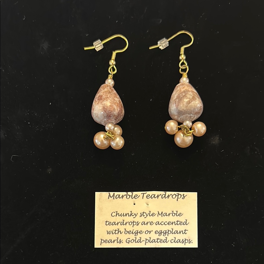 Marble Teardrop Earrings with Gold-Plated Clasps